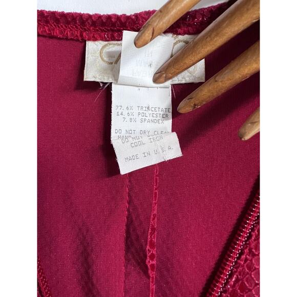 Vintage Caché Red ZIP Front Sexy mini DRESS Python Snake Feel M - Picture 10 of 10